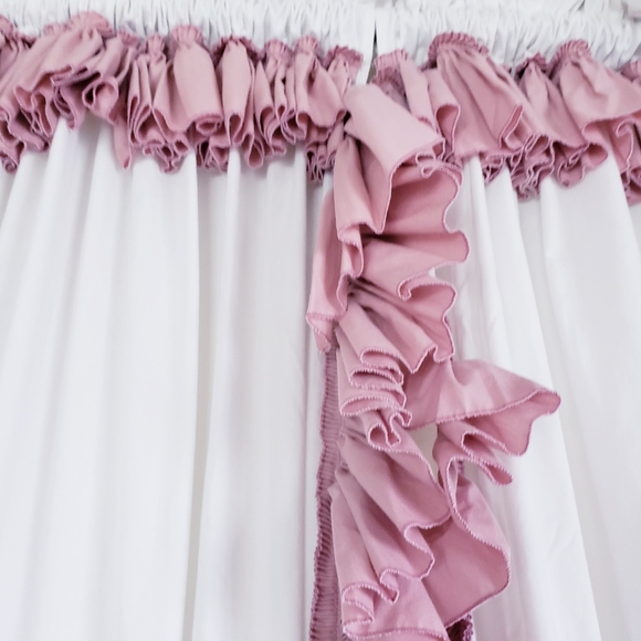 Vtg Priscilla Curtain Panels Pink White Ruffled 168W x 78L Wide Pocket Tie Backs - Picture 2 of 12